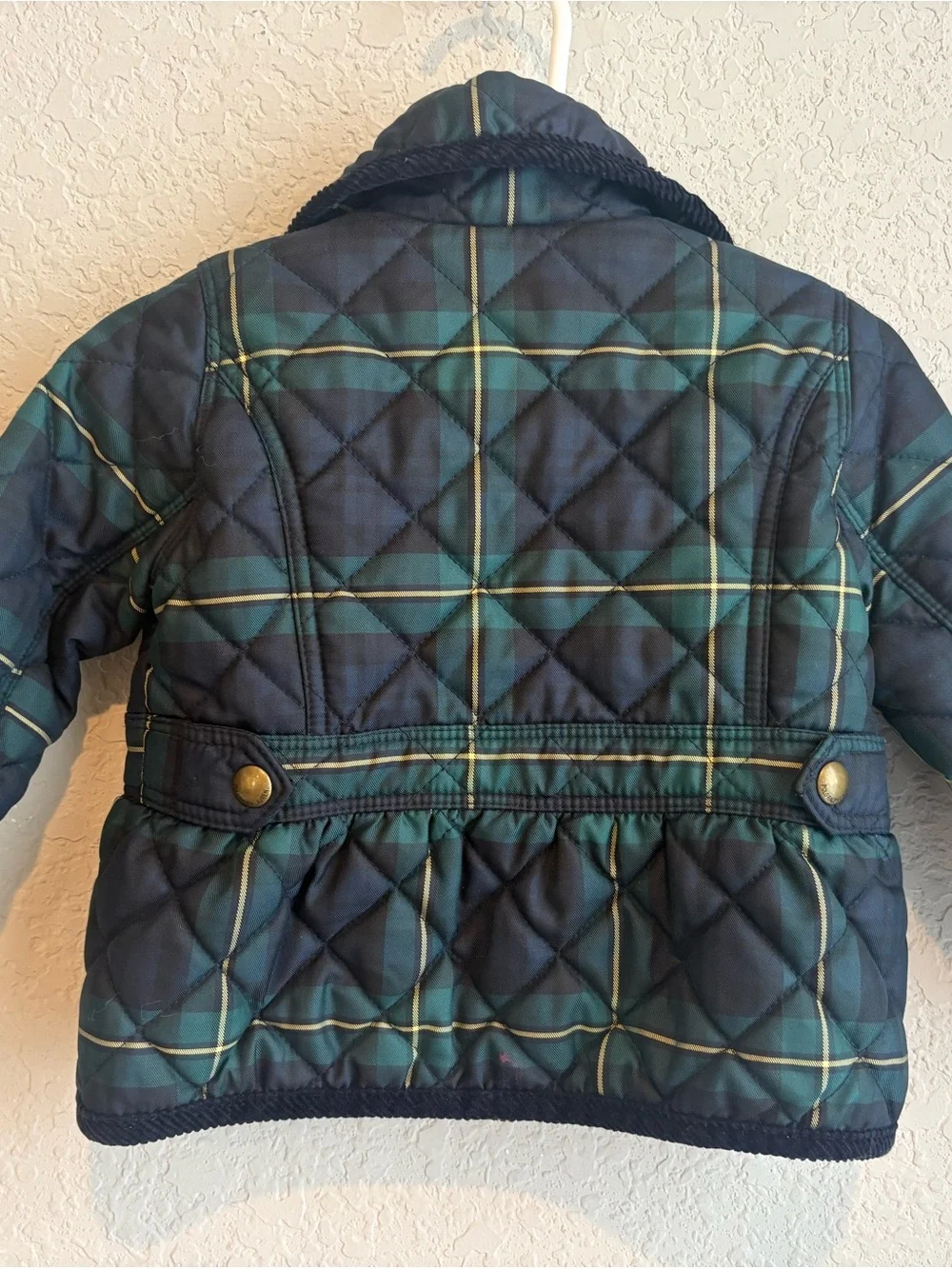 Ralph Lauren Baby 9M Tartan Plaid Quilted Jacket Green Navy Preppy Coat